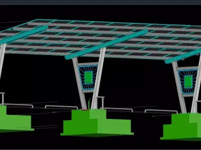 4 CAR V TYPE SOLAR CARPORT 3D MODEL 3D model