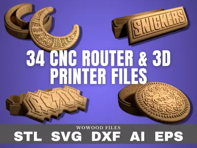 34 boxes files for CNC router and 3D printer STL DXF eps svg ai 3D print model