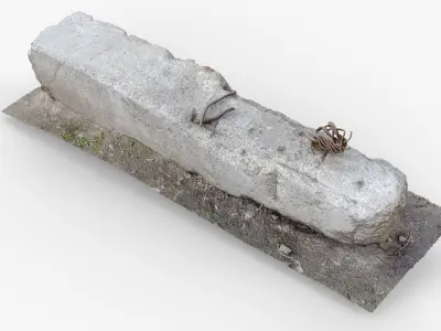 Photorealistic 3D scan of damaged concrete block barrier Low-poly 3D model