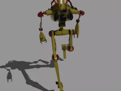 Old yellow robot worker Free low-poly 3D model