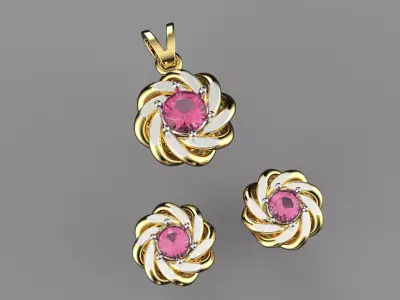 Pandent set stone pendant and earring 3D print model