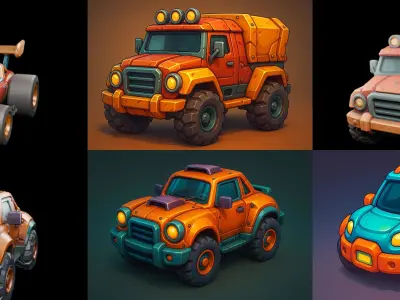 Stylized Car Advanced model bundle 19 pack 100 glb 3D model