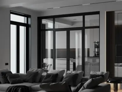 Livingroom and kitchen interior design  minimalism style 3D model