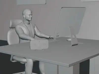 Luxury Office  LowPoly set game ready with rigged character  Low-poly 3D model