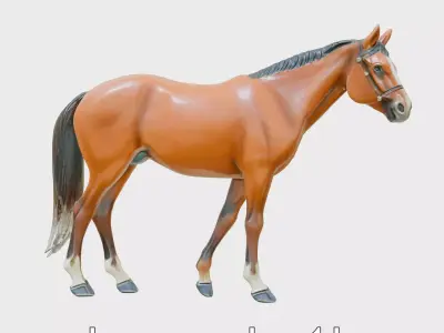 Bay Quarter Horse 3D Model with Earthy Tones Low-poly 3D model