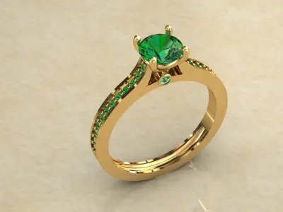 Gold Ring 3D Model with Center Round Diamond 3D print model