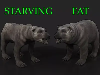 2 Bears - bony skinny starving ravenous emaciated black grizzly  Low-poly 3D model