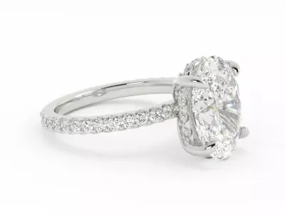 Oval Engagement Ring Solitaire With Hidden Halo 3DM 3D print model