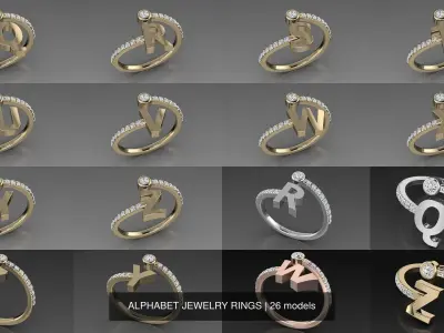 ALPHABET JEWELRY RINGS 3D Model Pack