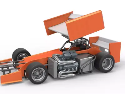 Supermodified front engine Winged race car V3 Scale 1 to 25 3D print model