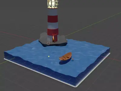 Lighthouse and Wada boats on the horizon  Free low-poly 3D model