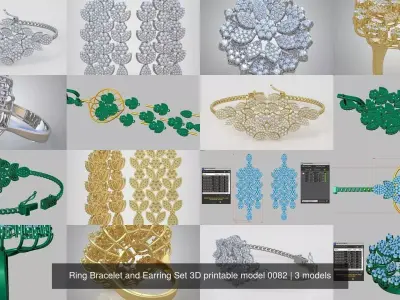 Ring Bracelet and Earring Set 3D printable model 0082 3D Model Pack