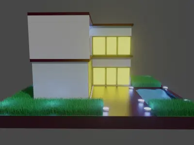Low Poly Modern Villa 3D Model Low-poly 3D model