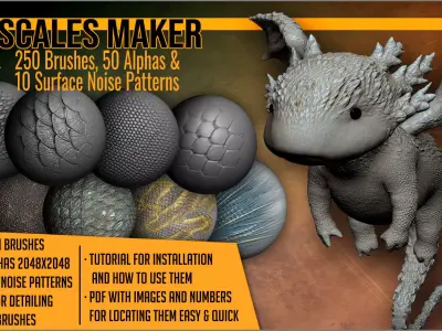 Scales Maker 250 ZBrush Brushes 50 Alphas 10 Surface Patterns 3D model