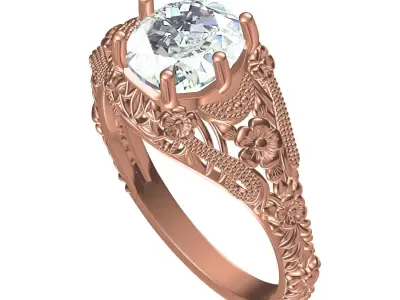 Single Round Diamond Filigree Art Deco Ring 3 3D print model
