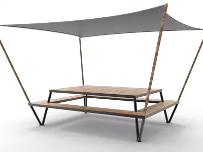 Picnic Bench with Shed Low-poly 3D model