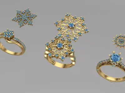 half sets ring with snowflake theme 3D print model