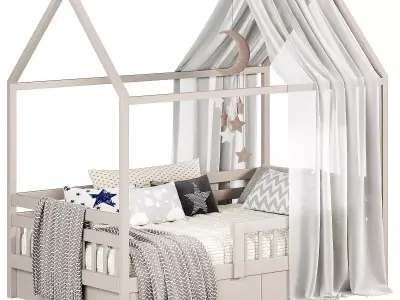 Bed house Special made of birch 3D model