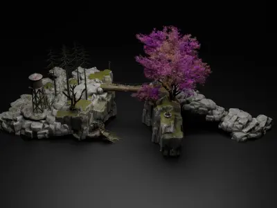 Wooden Bridge low poly 3d model  Low-poly 3D model