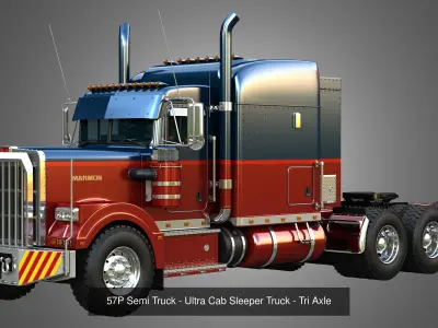 57P Semi Trucks - Heavy Haul Tri-Axle Trucks  2 in 1 3D Model Collection