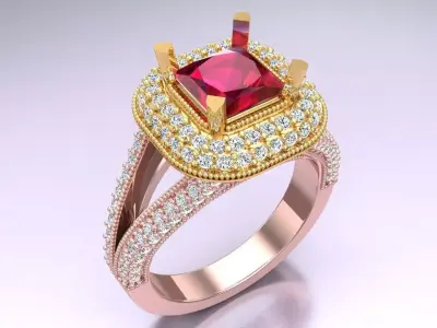 Square Stone Rings - Womens Rings -  N132451 3D print model