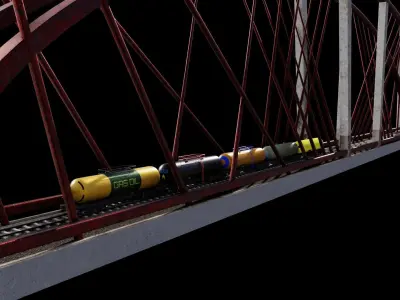 Railway Bridge 3D model complete of wagons 3D model