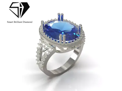 White Gold Sapphire and Diamond Ring jr00345 3D print model