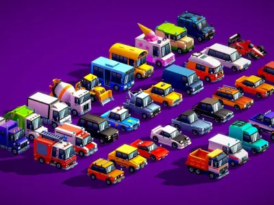Low Poly Toon Cars Pack Low-poly 3D model