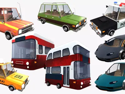 Cartoon Vehicles Low-poly 3D model