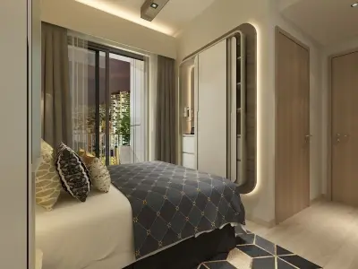 Bedroom modern bathroom design with glass shower stall 3D model