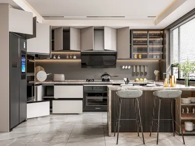 Kitchen fully parametric Resizable manufacturable 0066 3D model