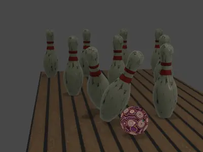 Bowling Lane with Pin and Ball Low-poly 3D model