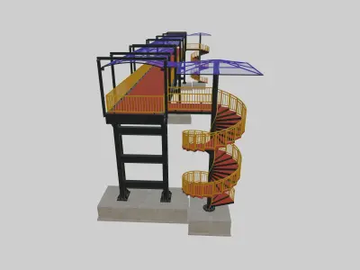 Steel Pedestrian Bridge-Spiral Stair-Straight Type-14 3D model