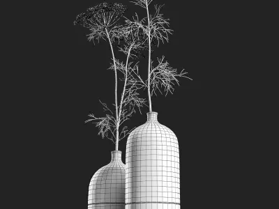 Heracleum in wooden vase 3D model