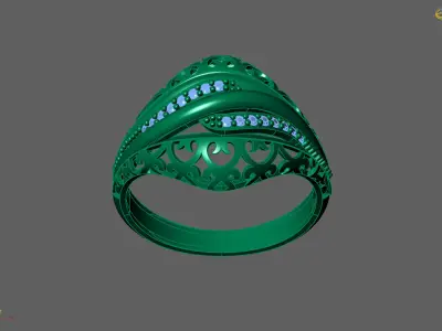 Women Ring With Stone Diamond Ready STL 3DM Models Womens Rings 3D print model 10