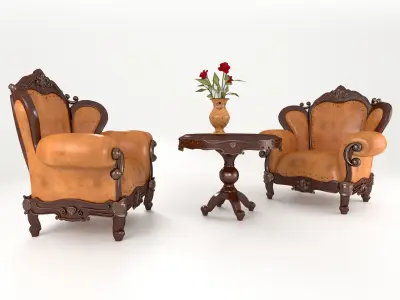 LuxurySet160 two chairs and table 3D model