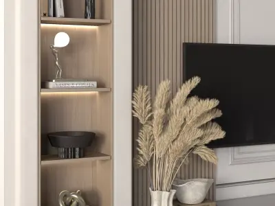 Tv Wall Wood and Plaste- Set 01 Low-poly 3D model