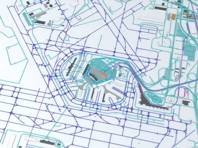Chicago OHare ORD Airport Roads Buildings Public Transport 3D model