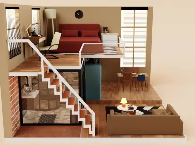 House interior Low-poly 3D model