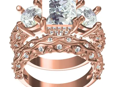 Princess Cut Diamond Vintage Ring Wedding Ring Set 3D print model