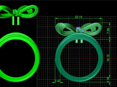 luxury bow elegant earrings and ring collection 3D Model Pack