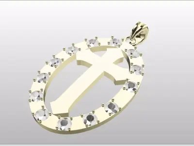 Oval Frame Gemstone Cluster Cross Necklace Item 17 Free 3D print model
