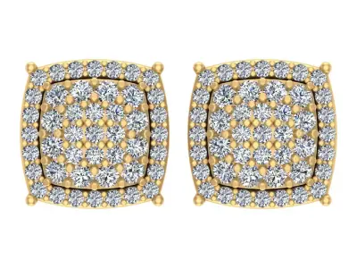 Luxury Iced-Out Cushion-Cut Cluster Diamond Stud Earrings 3D print model