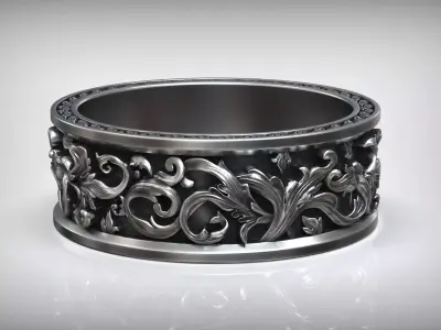 Royal Carved Rococo Ornament Wedding Band 3D print model