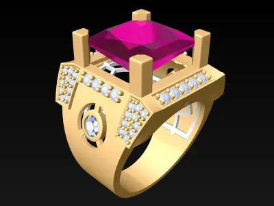 Square Stone Rings - Mens Rings - N2609 Free 3D print model