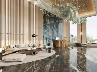 Modern hotel hotel lobby hotel lobby hotel front desk 3D model