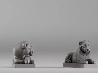 S00088 Pair of Stone Lions Sculptures 3D print model