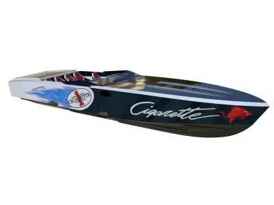 Cigarette fast commuter boat with engine 3D model