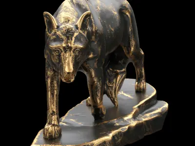 Wolf sculpture Low-poly 3D model
