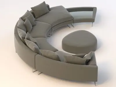 Half Moon Curved Sectional Sofa Fabric 3D model